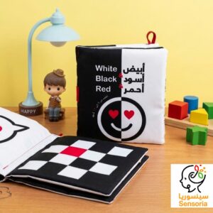 كتاب قماش تعليمي عالي التباين للرضّع أسود وأحمر وأبيض لتنمية البصر والحواس (15×18 سم)